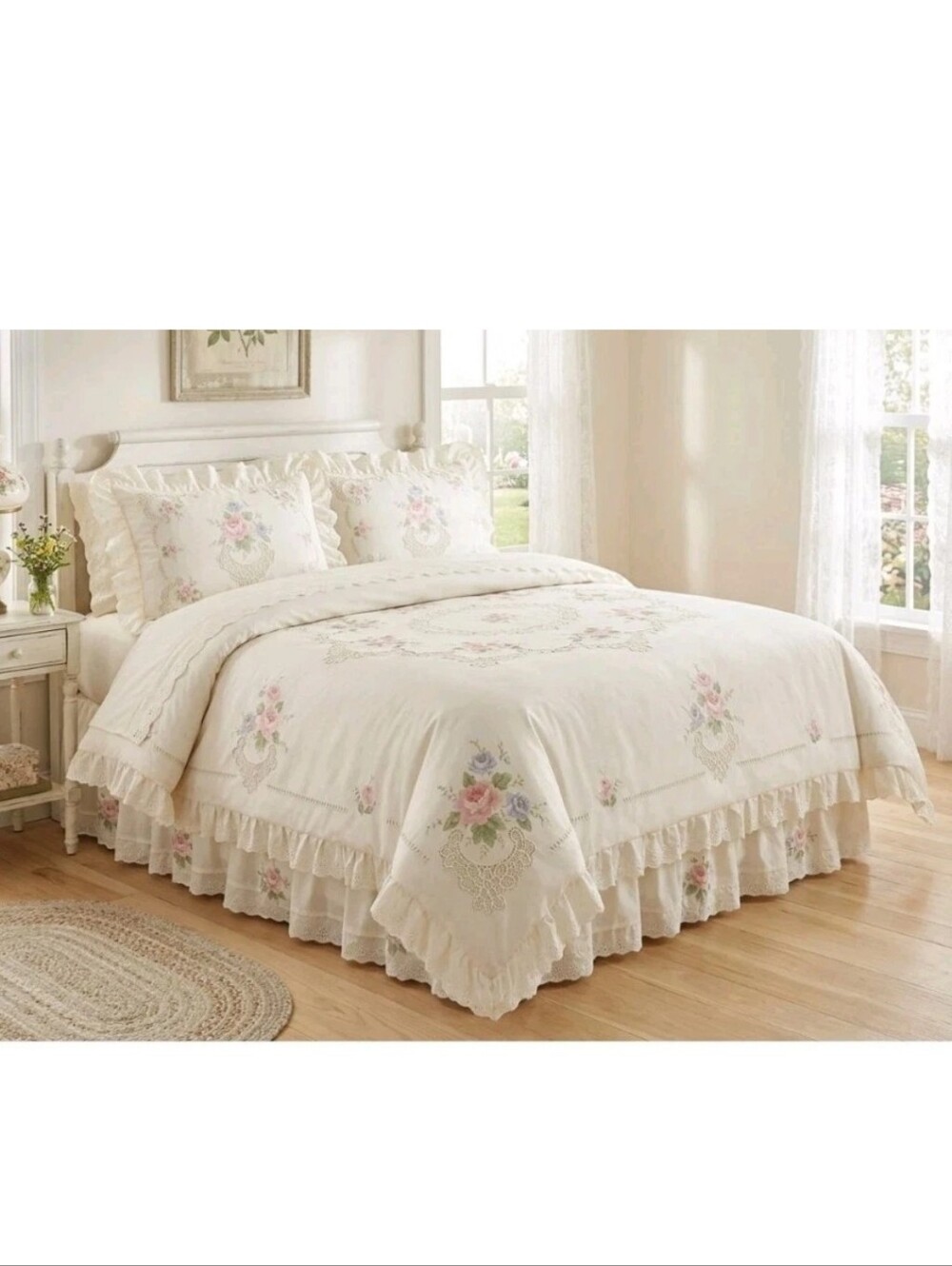 Vintage Coventry Manor Victorian Rose Eyelet Lace Queen Duvet Cover Cottagecore